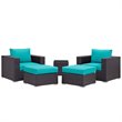 Modway Convene 5-Piece Aluminum Rattan Patio Sectional Set in Espresso/Turquoise