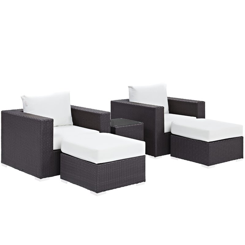 Modway Convene 5-Piece Aluminum and Rattan Patio Sectional Set in Espresso/White