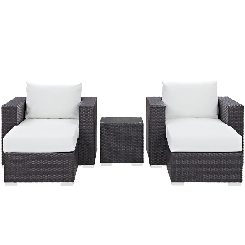 Modway Convene 5-Piece Aluminum and Rattan Patio Sectional Set in Espresso/White