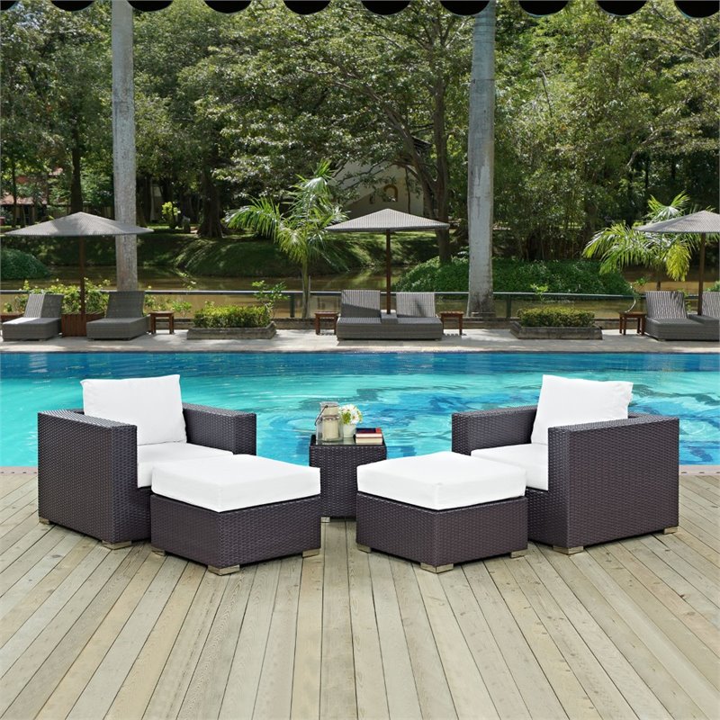 Modway Convene 5-Piece Aluminum and Rattan Patio Sectional Set in Espresso/White