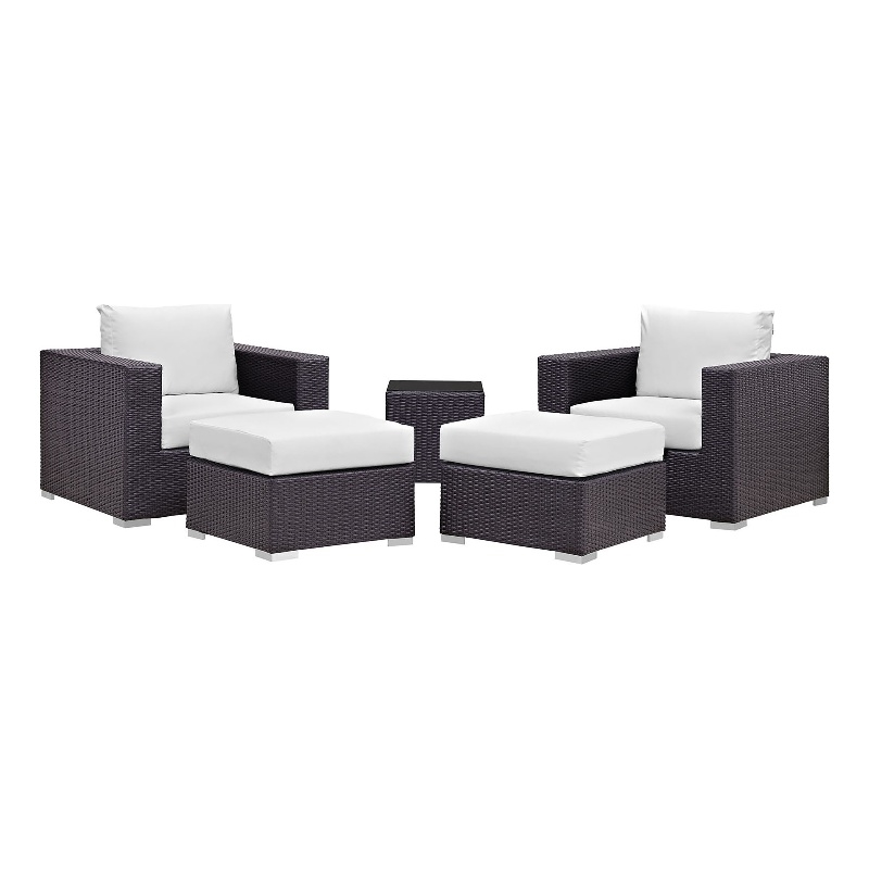 Modway Convene 5-Piece Aluminum and Rattan Patio Sectional Set in Espresso/White