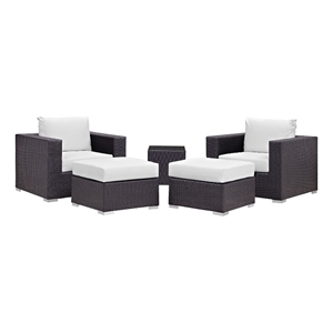 Modway Convene 5-Piece Aluminum and Rattan Patio Sectional Set in Espresso/White
