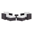 Modway Convene 5-Piece Aluminum and Rattan Patio Sectional Set in Espresso/White