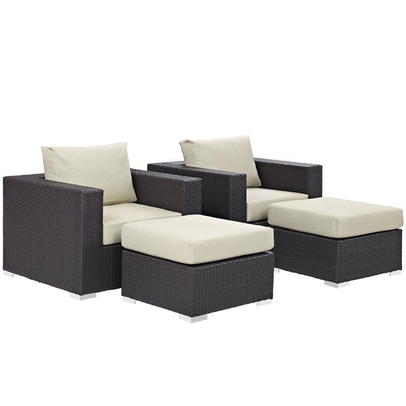 Modway Convene 4-Piece Aluminum and Rattan Patio Sectional Set in Espresso/Beige
