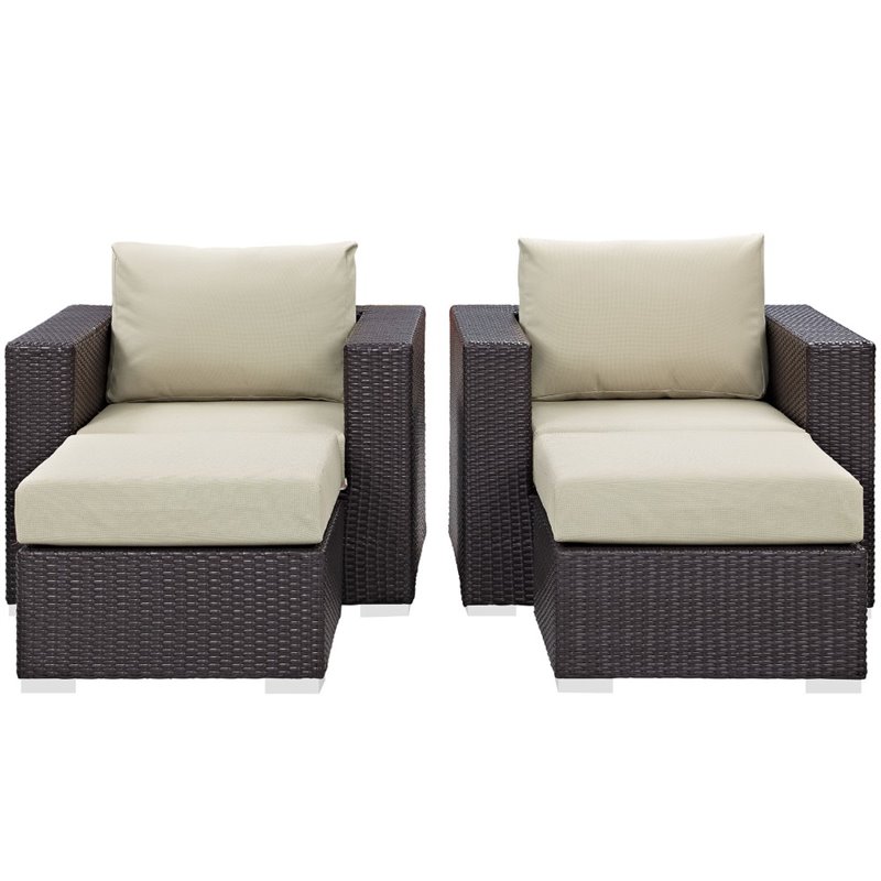 Modway Convene 4-Piece Aluminum and Rattan Patio Sectional Set in Espresso/Beige