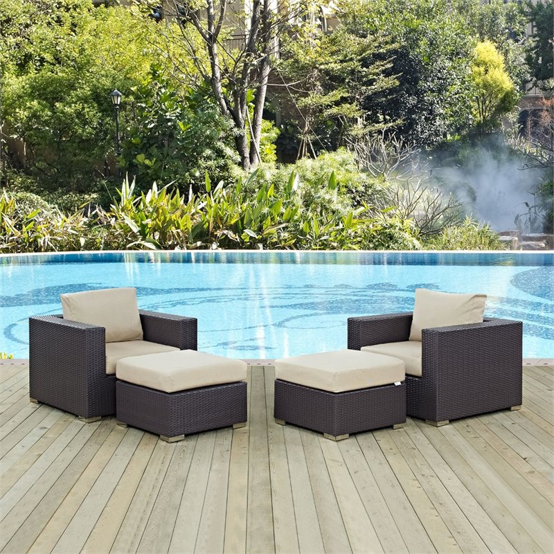 Modway Convene 4-Piece Aluminum and Rattan Patio Sectional Set in Espresso/Beige