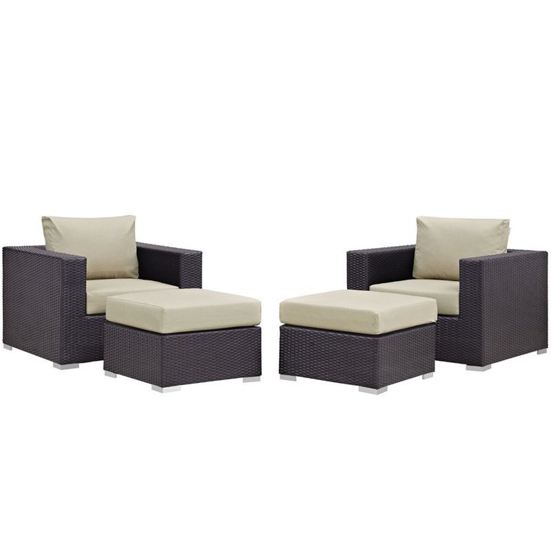 Modway Convene 4-Piece Aluminum and Rattan Patio Sectional Set in Espresso/Beige