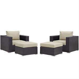 Modway Convene 4-Piece Aluminum and Rattan Patio Sectional Set in Espresso/Beige