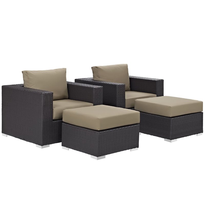 Modway Convene 4-Piece Aluminum and Rattan Patio Sectional Set in Espresso/Mocha