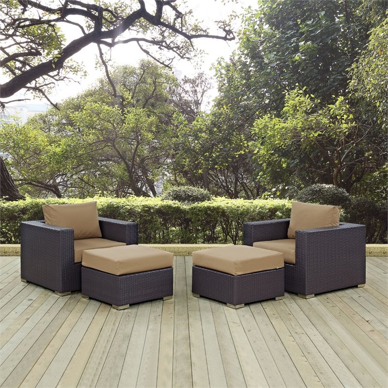 Modway Convene 4-Piece Aluminum and Rattan Patio Sectional Set in Espresso/Mocha