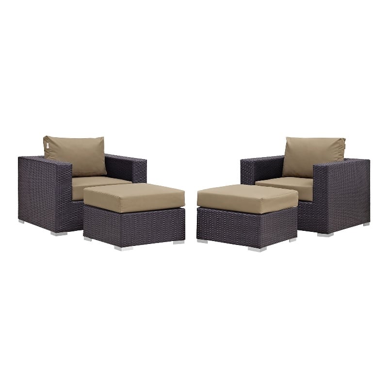 Modway Convene 4-Piece Aluminum and Rattan Patio Sectional Set in Espresso/Mocha