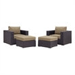 Modway Convene 4-Piece Aluminum and Rattan Patio Sectional Set in Espresso/Mocha