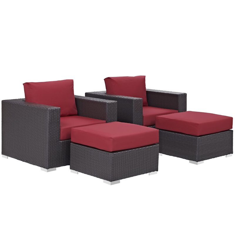 Modway Convene 4-Piece Aluminum and Rattan Patio Sectional Set in Espresso/Red