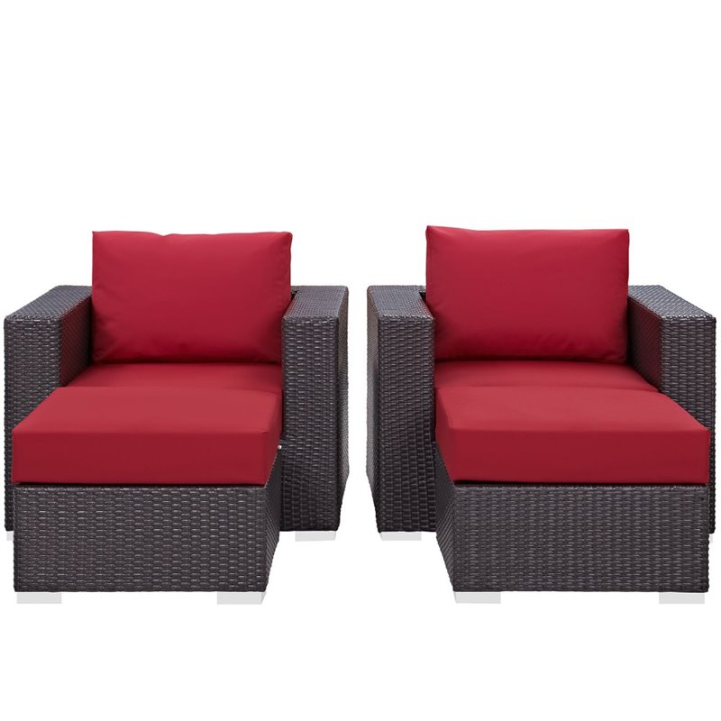 Modway Convene 4-Piece Aluminum and Rattan Patio Sectional Set in Espresso/Red