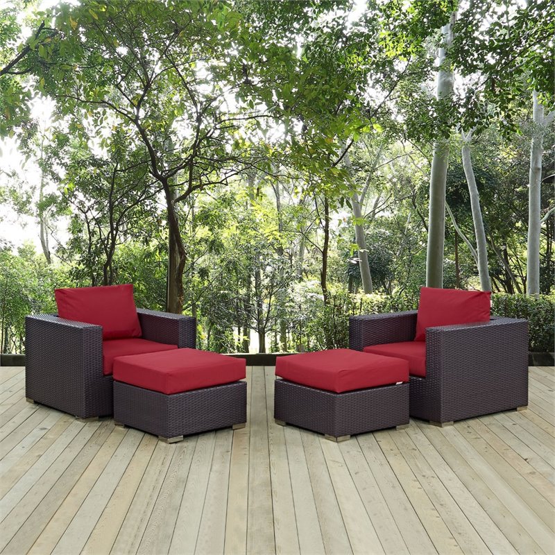 Modway Convene 4-Piece Aluminum and Rattan Patio Sectional Set in Espresso/Red