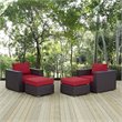 Modway Convene 4-Piece Aluminum and Rattan Patio Sectional Set in Espresso/Red