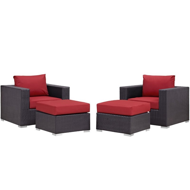 Modway Convene 4-Piece Aluminum and Rattan Patio Sectional Set in Espresso/Red