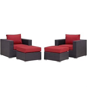 Modway Convene 4-Piece Aluminum and Rattan Patio Sectional Set in Espresso/Red