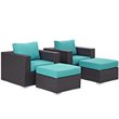 Modway Convene 4-Piece Aluminum Rattan Patio Sectional Set in Espresso/Turquoise