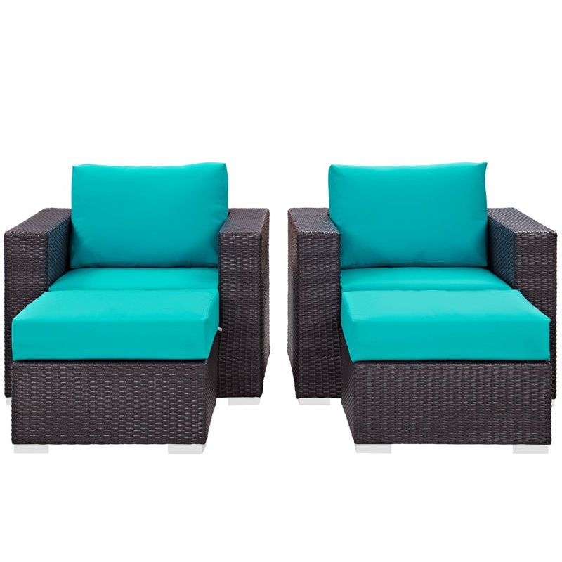 Modway Convene 4-Piece Aluminum Rattan Patio Sectional Set in Espresso/Turquoise