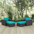 Modway Convene 4-Piece Aluminum Rattan Patio Sectional Set in Espresso/Turquoise