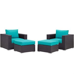Modway Convene 4-Piece Aluminum Rattan Patio Sectional Set in Espresso/Turquoise