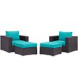Modway Convene 4-Piece Aluminum Rattan Patio Sectional Set in Espresso/Turquoise
