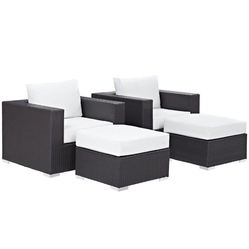 Modway Convene 4-Piece Aluminum and Rattan Patio Sectional Set in Espresso/White