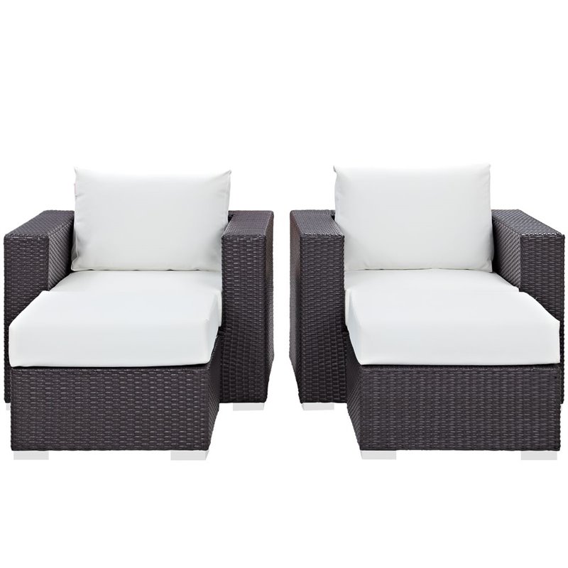 Modway Convene 4-Piece Aluminum and Rattan Patio Sectional Set in Espresso/White