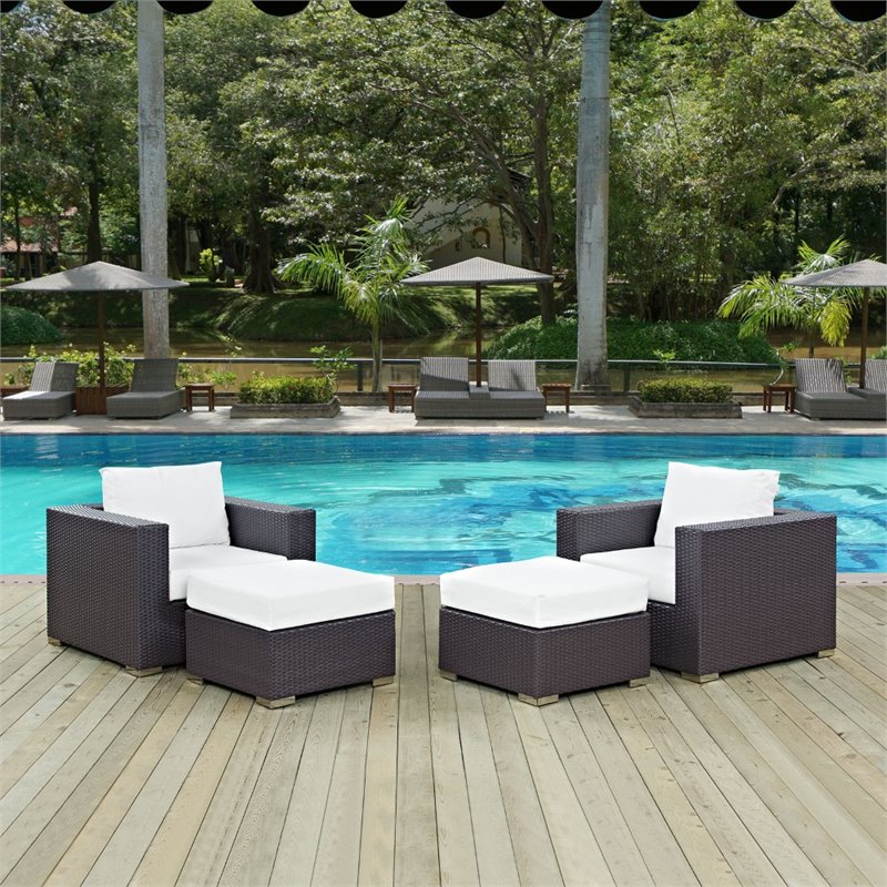 Modway Convene 4-Piece Aluminum and Rattan Patio Sectional Set in Espresso/White