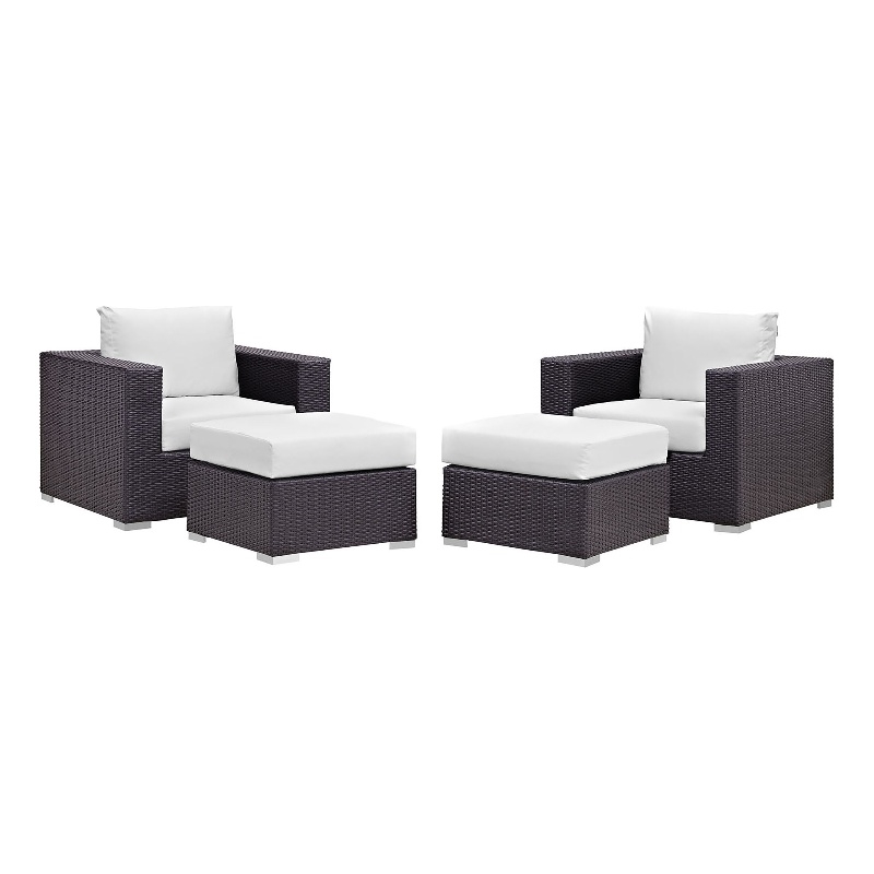 Modway Convene 4-Piece Aluminum and Rattan Patio Sectional Set in Espresso/White