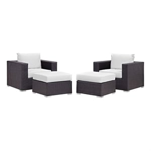Modway Convene 4-Piece Aluminum and Rattan Patio Sectional Set in Espresso/White