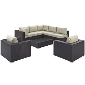 Modway Convene 8-Piece Aluminum and Rattan Patio Sectional Set in Beige/Espresso