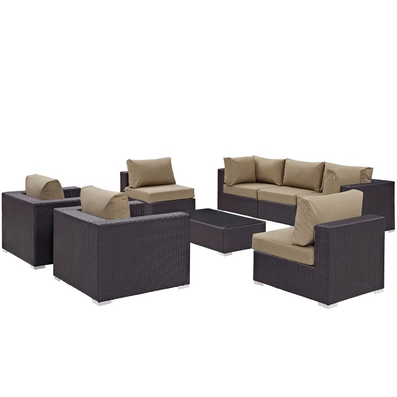 Modway Convene 8-Piece Aluminum and Rattan Patio Sectional Set in Mocha/Espresso