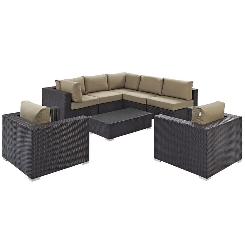 Modway Convene 8-Piece Aluminum and Rattan Patio Sectional Set in Mocha/Espresso