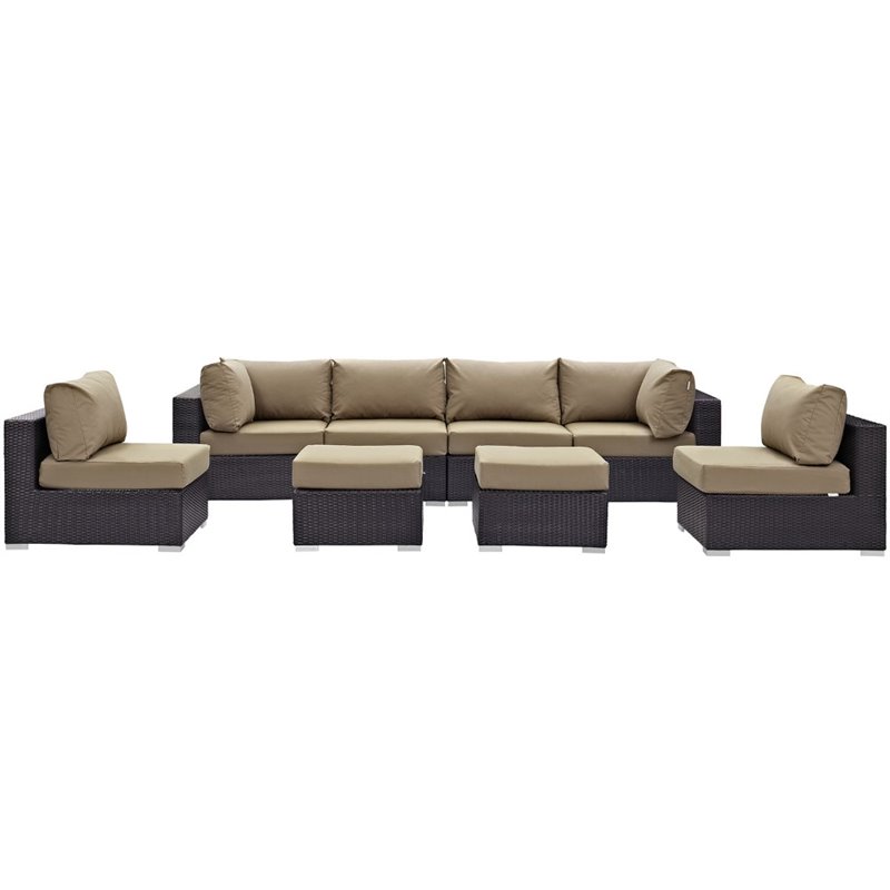 Modway Convene 8-Piece Aluminum and Rattan Patio Sectional Set in Espresso/Mocha