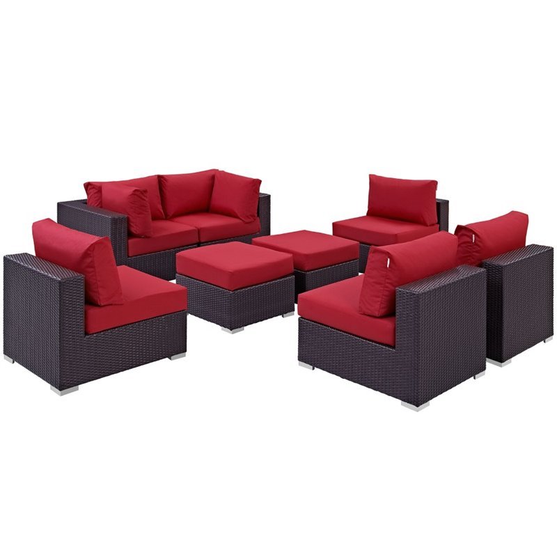 Modway Convene 8-Piece Aluminum and Rattan Patio Sectional Set - Red/Espresso