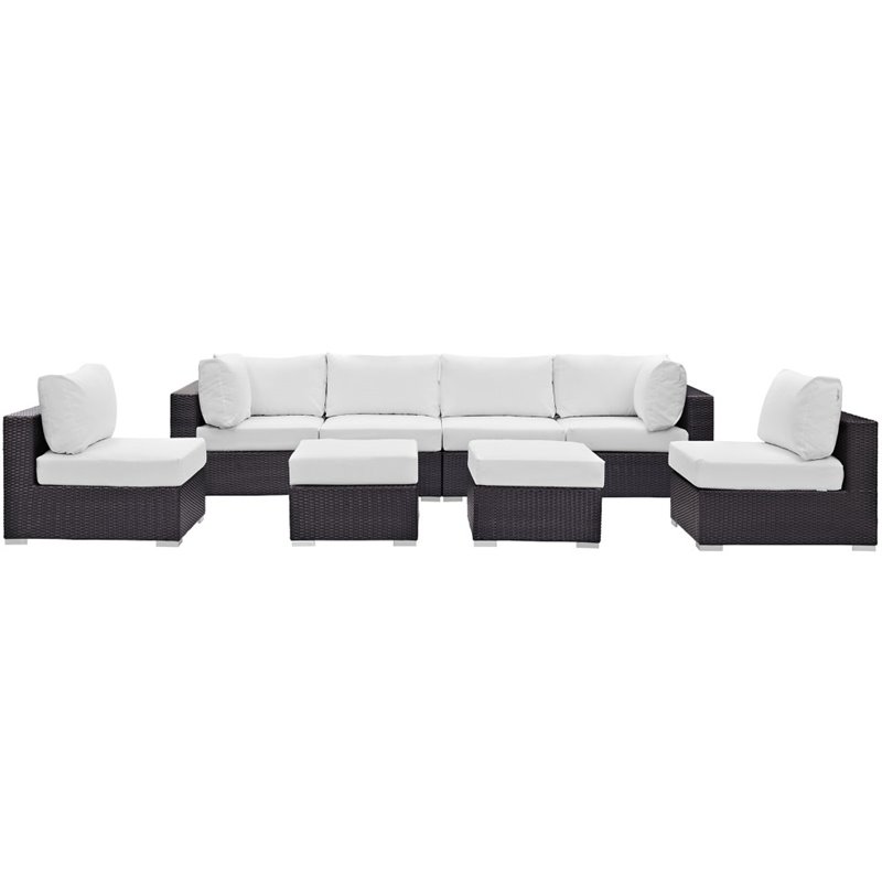 Modway Convene 8-Piece Aluminum and Rattan Patio Sectional Set in White/Espresso