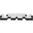 Modway Convene 8-Piece Aluminum and Rattan Patio Sectional Set in White/Espresso
