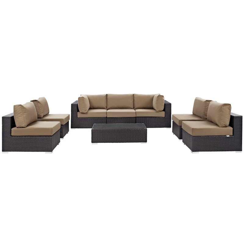 Modway Convene 8-Piece Aluminum & Rattan Patio Sectional Set in Espresso/Mocha
