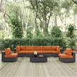 Modway Convene 8-Piece Aluminum Rattan Patio Sectional Set in Orange/Espresso
