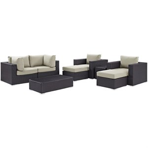 Modway Convene 8-Piece Aluminum and Rattan Patio Sectional Set - Espresso/Beige