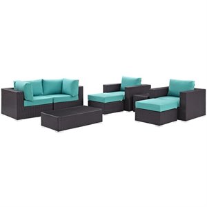 Modway Convene 8-Piece Aluminum Rattan Patio Sectional Set - Espresso/Turquoise