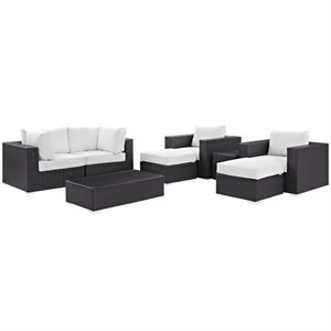 Modway Convene 8-Piece Aluminum and Rattan Patio Sectional Set - Espresso/White