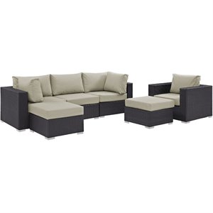 Modway Convene 6-Piece Aluminum and Rattan Patio Sectional Set in Espresso/Beige