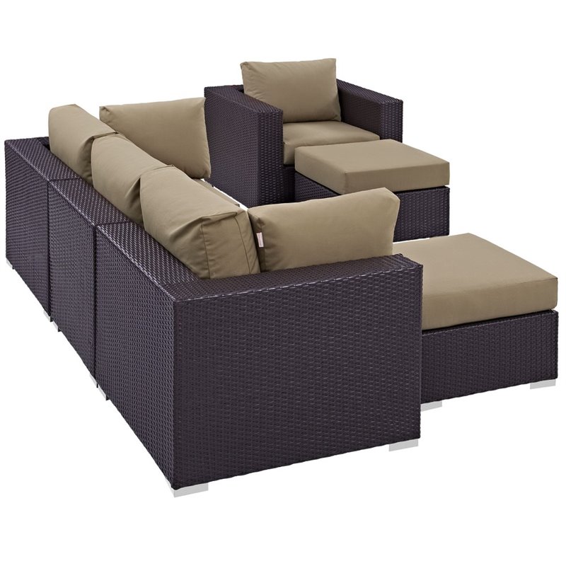 Modway Convene 6-Piece Aluminum and Rattan Patio Sectional Set in Espresso/Mocha