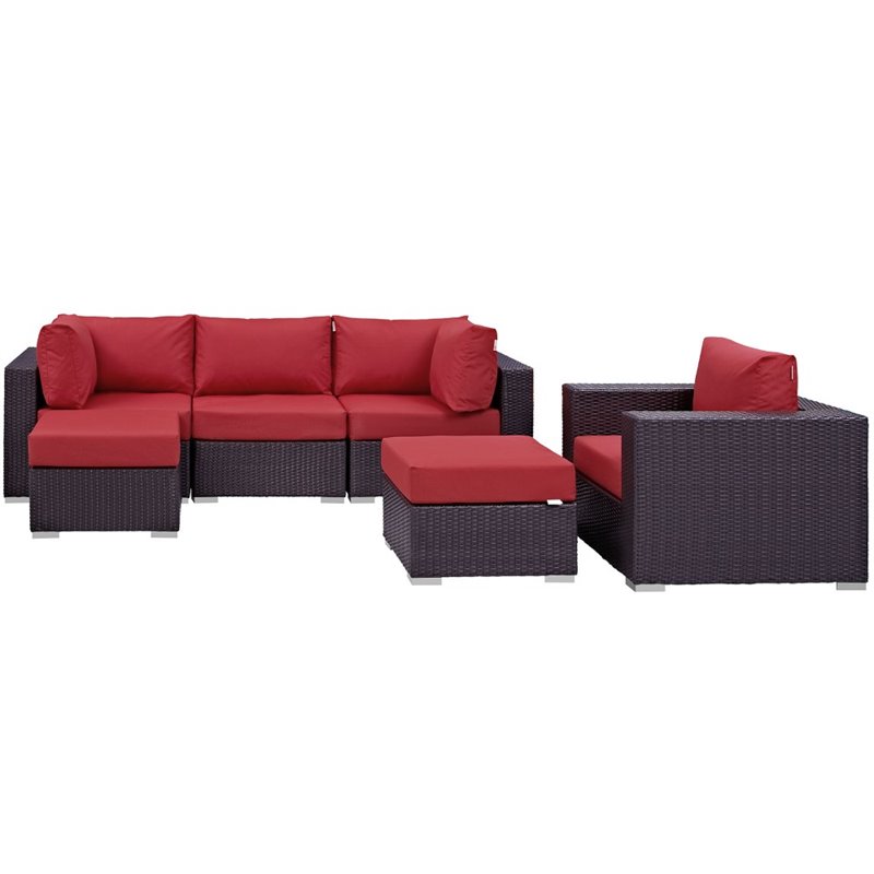Modway Convene 6-Piece Aluminum and Rattan Patio Sectional Set in Espresso/Red