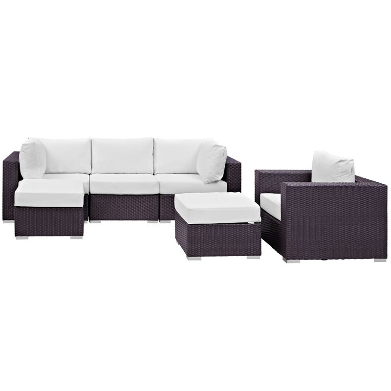 Modway Convene 6-Piece Aluminum and Rattan Patio Sectional Set in Espresso/White
