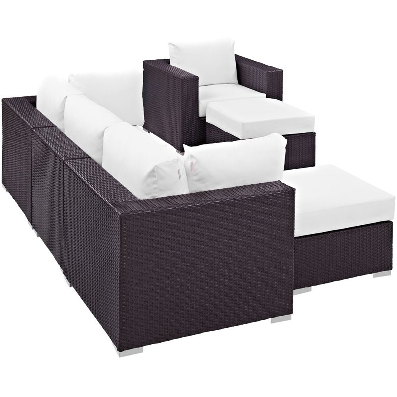 Modway Convene 6-Piece Aluminum and Rattan Patio Sectional Set in Espresso/White