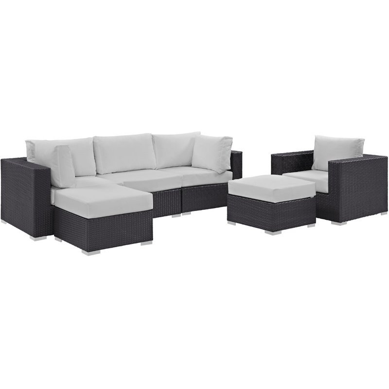 Modway Convene 6-Piece Aluminum and Rattan Patio Sectional Set in Espresso/White